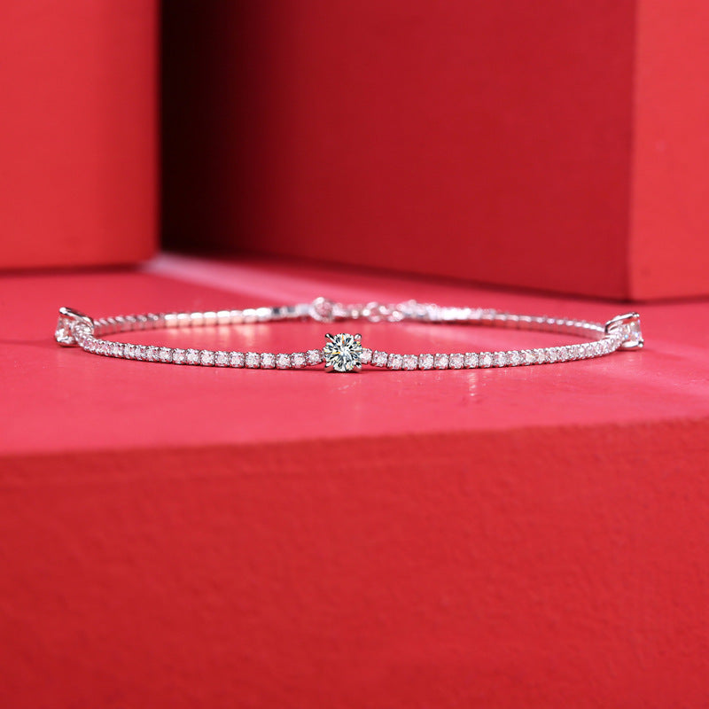 Silver Inlay Moissanite Round Bracelet