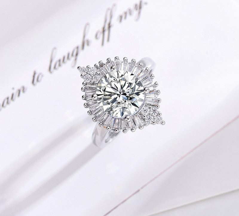 Large Particle Moissanite Ring Female