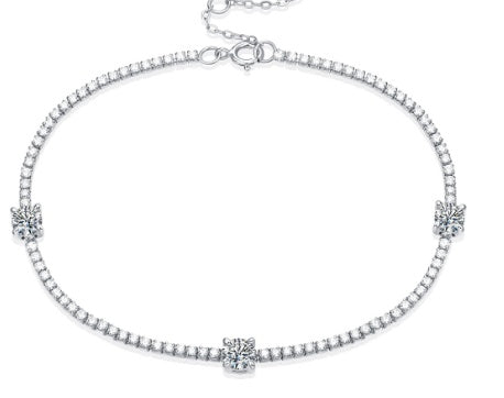 Silver Inlay Moissanite Round Bracelet