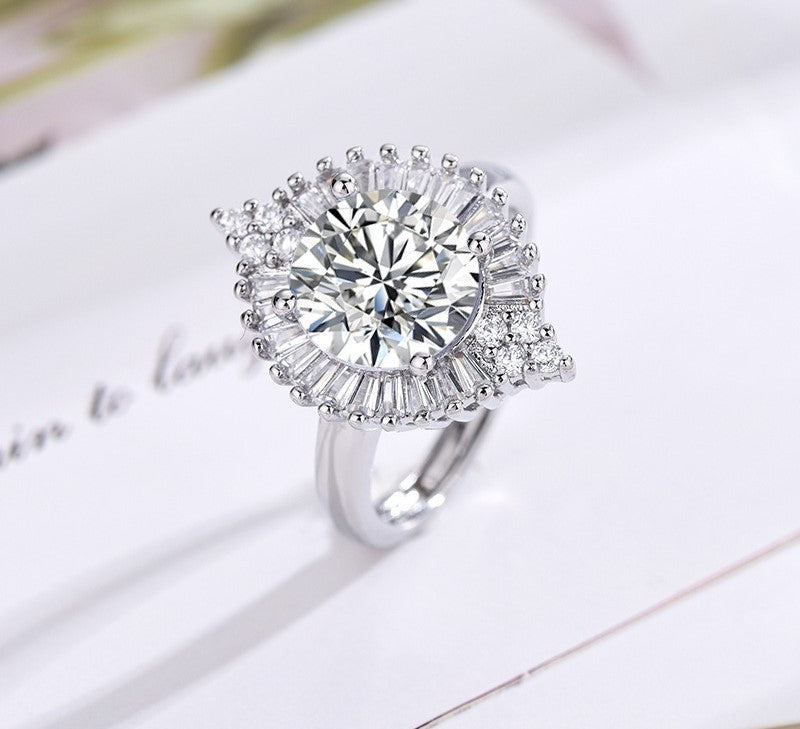 Large Particle Moissanite Ring Female