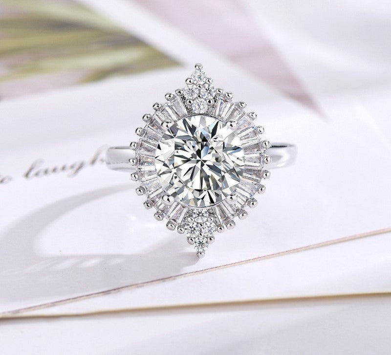 Large Particle Moissanite Ring Female